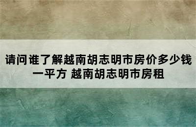 请问谁了解越南胡志明市房价多少钱一平方 越南胡志明市房租